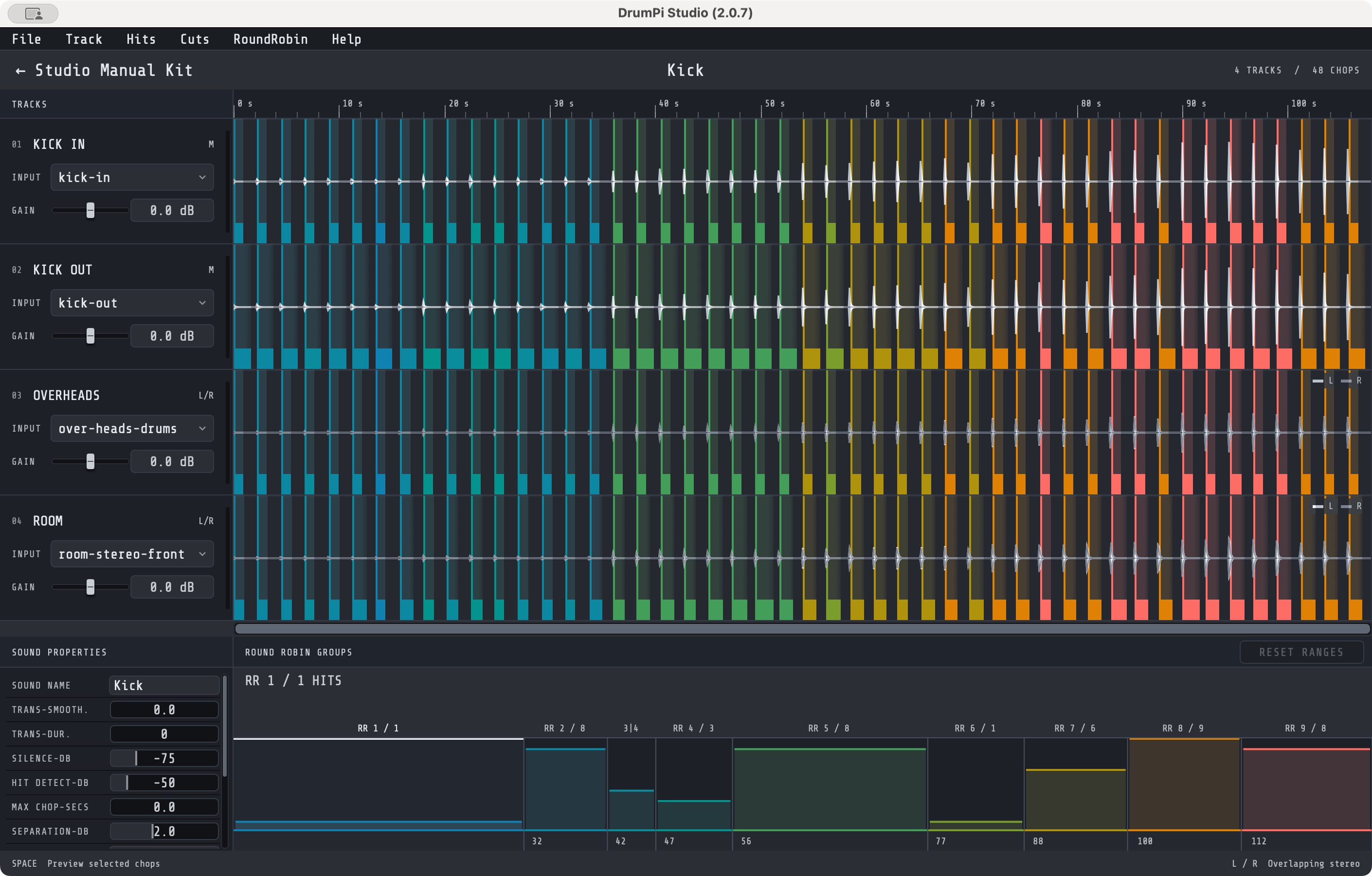 DrumPi Studio, building a kit from multitrack recordings