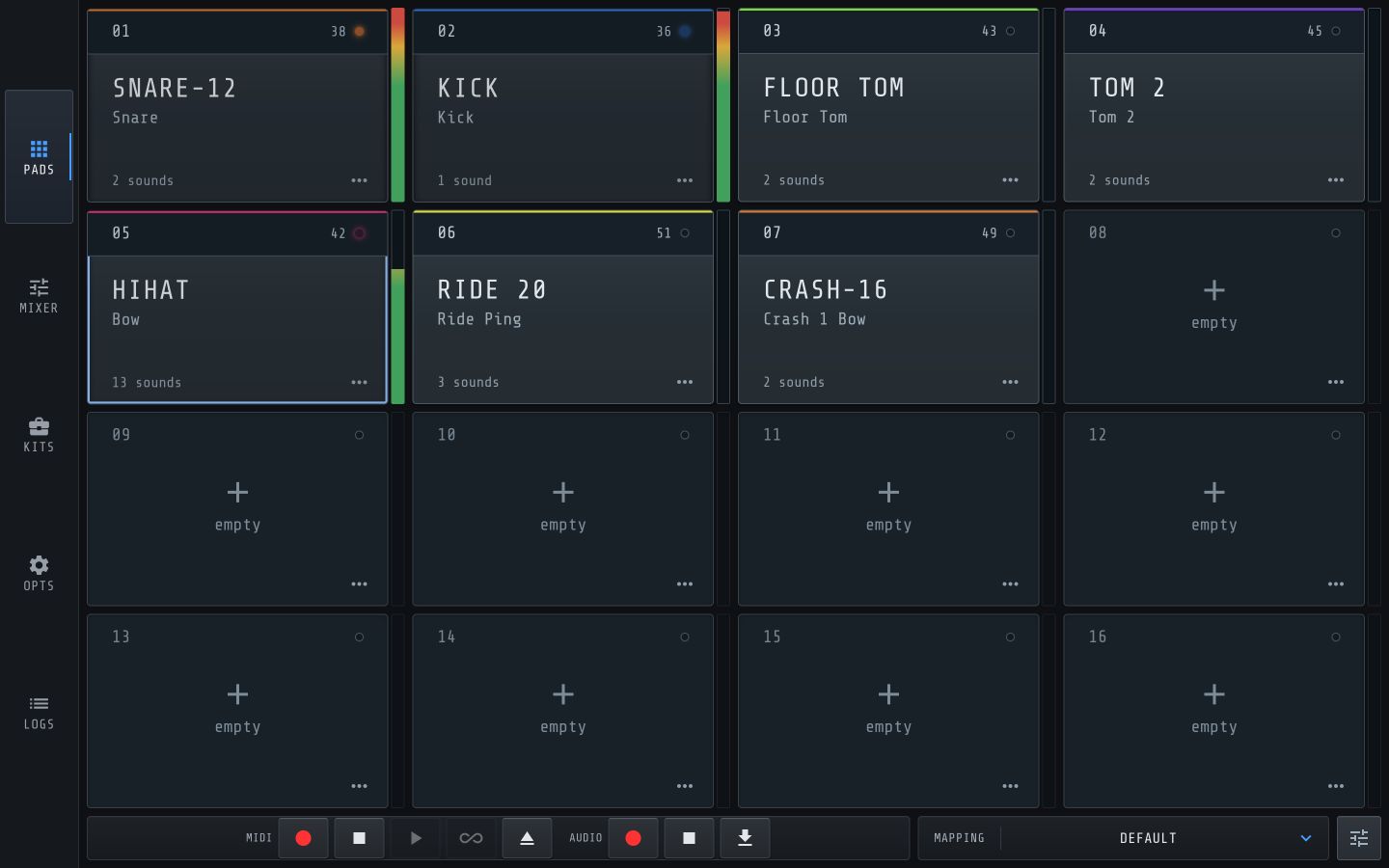 DrumPi's pad grid